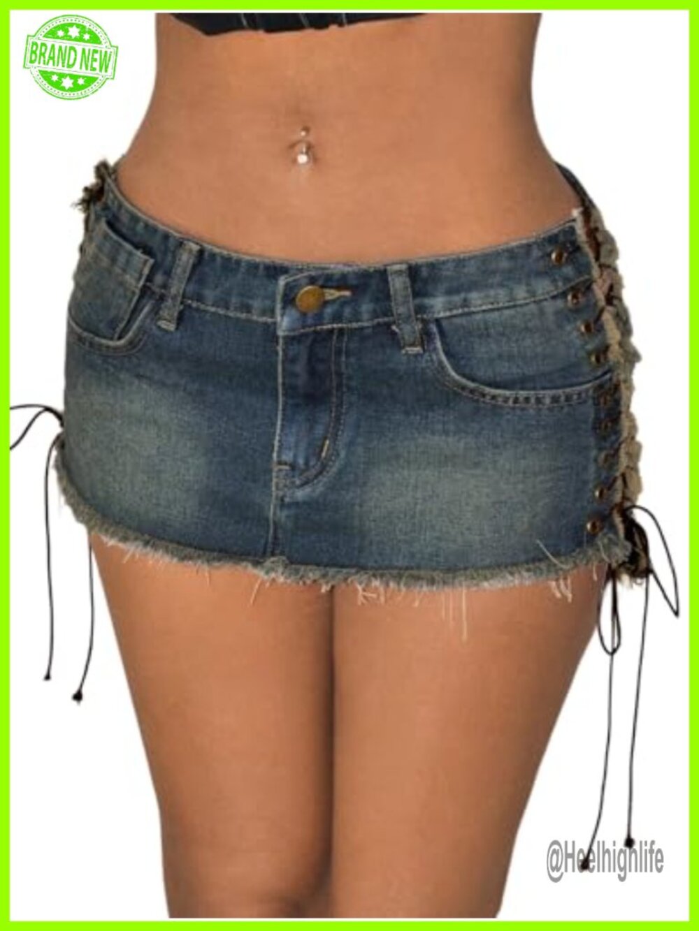 WDIRARA Bodycon Denim Mini Skirt Low Rise Frayed Hem Jean Skirt